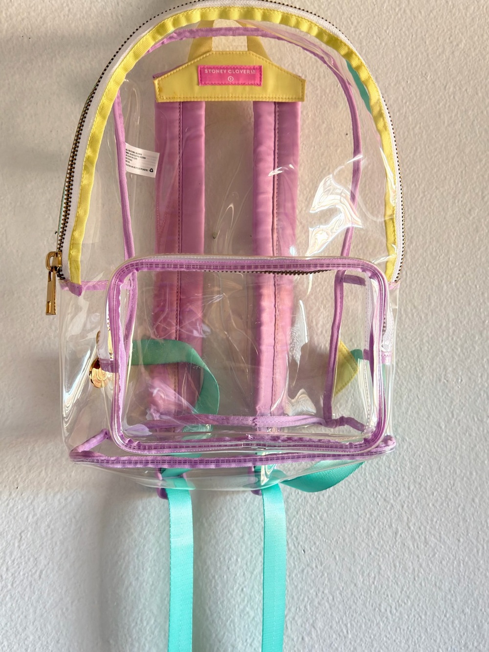 Stoney Clover Lane Clear Kids Backpack with Pink, Yellow & Mint Details